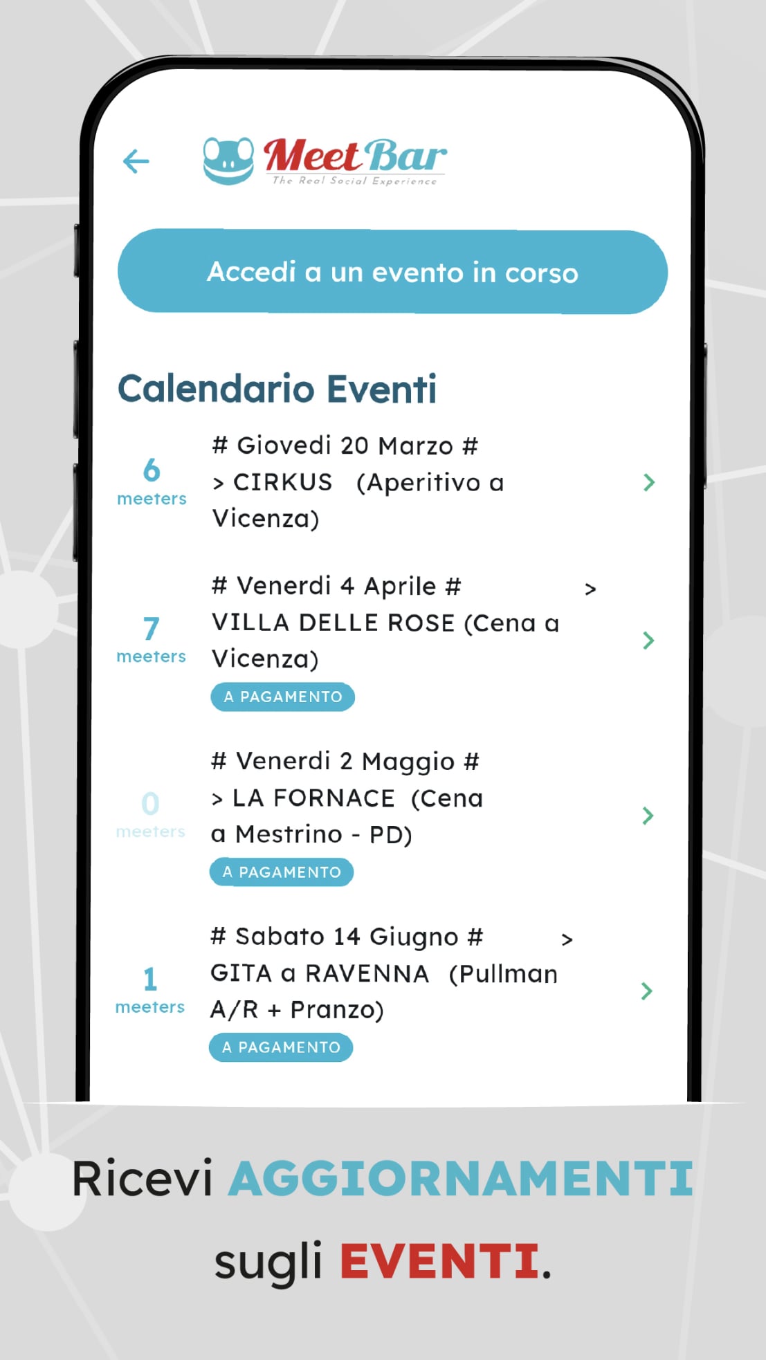 Calendario eventi Meetbar APP 